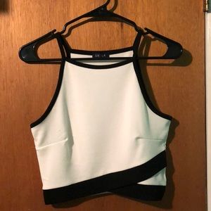 White & black color block crop top